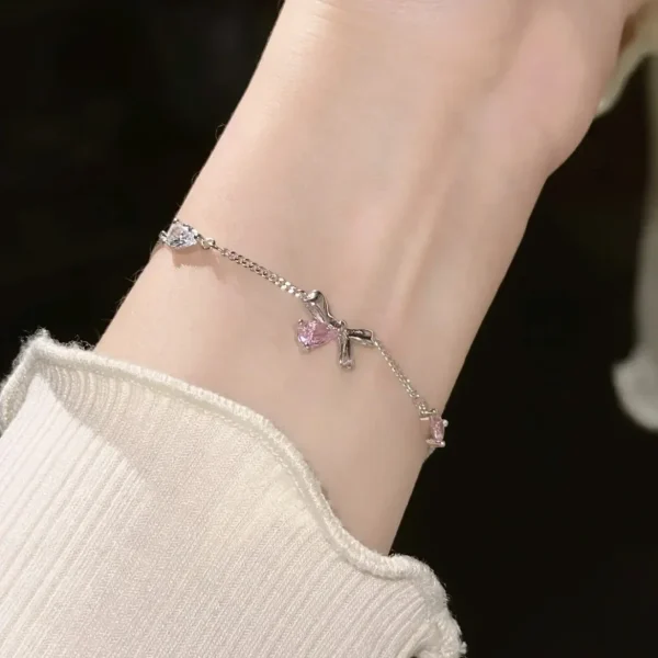 Shiny Pink Crystal Cherry Blossom Bracelets For Women Girls Sweet Moon Bow Flowers Zircon Bracelet Party Aesthetic Egirl Jewelry - Image 4
