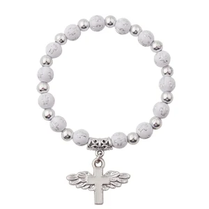 Angel Wing Cross Crystal Stretch Bracelet Recuerdos de Bautizo Communion Birthday Wedding Shower Favor for Boy and Girl
