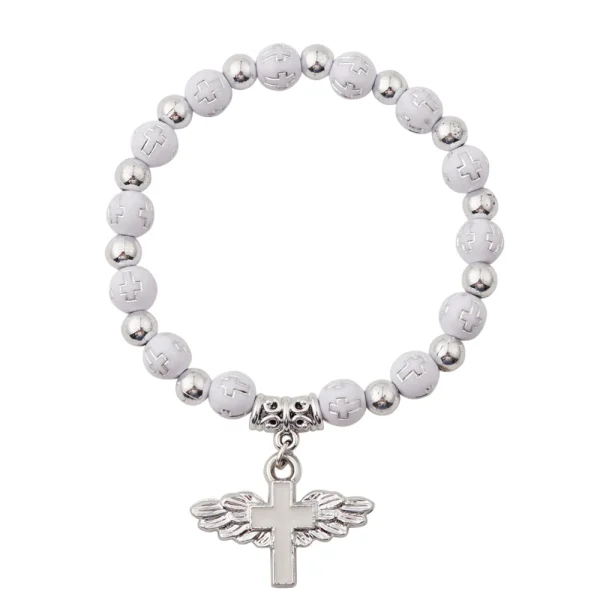Angel Wing Cross Crystal Stretch Bracelet Recuerdos de Bautizo Communion Birthday Wedding Shower Favor for Boy and Girl