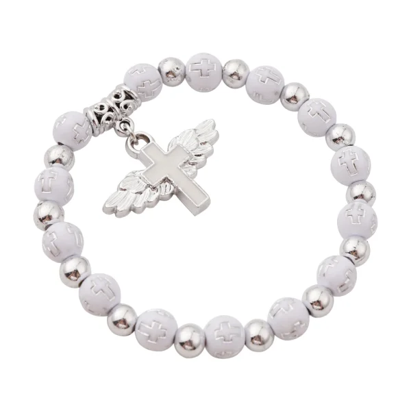 Angel Wing Cross Crystal Stretch Bracelet Recuerdos de Bautizo Communion Birthday Wedding Shower Favor for Boy and Girl - Image 2