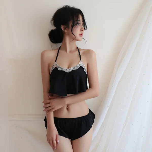 Sleepwear set Hanging neck tight fitting deep v lace silk shorts Women's pajamas lady sets trouser sets sexy panties Sex shop - Image 6