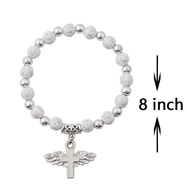 Angel Wing Cross Crystal Stretch Bracelet Recuerdos de Bautizo Communion Birthday Wedding Shower Favor for Boy and Girl - Image 4