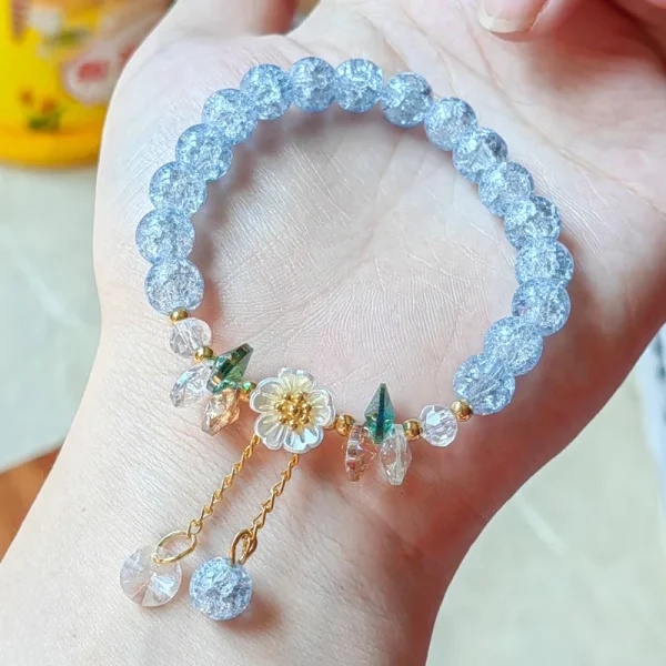 Korean New Sweet Daisy Flower Bracelet For Women Colorful Crystal Beaded Elastic Rope Bracelets Girl Party Wedding Jewelry Gifts - Image 2