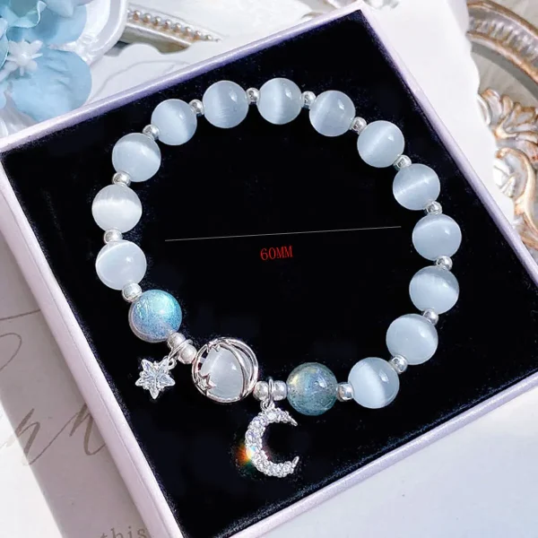 1 Starry Cat's Eye Stone Bracelet For Female Instagram In A Niche Design, New Grey Moonlight Star Moon Crystal Bracelet-805088 - Image 4