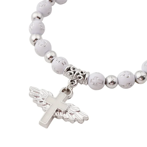 Angel Wing Cross Crystal Stretch Bracelet Recuerdos de Bautizo Communion Birthday Wedding Shower Favor for Boy and Girl - Image 3