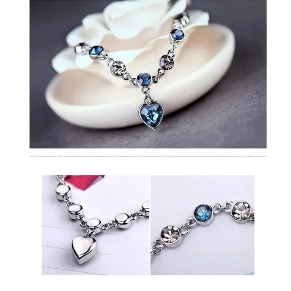 Women Silver Color Lucky Bracelet Female Blue Crystal Heart Charm Pulseras Bracelet Bridal Wedding Engagement Fine Jewelry Gift - Image 4