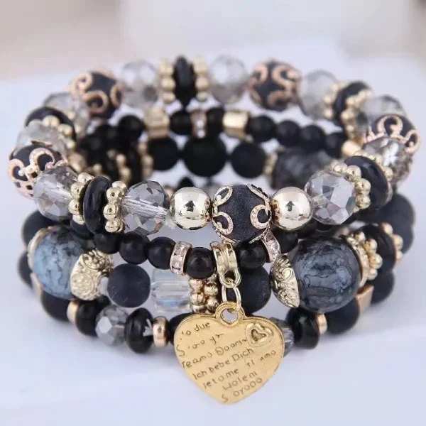 4pcs/set Boho Strand Bracelets For Women Crystal Beads Bracelets Heart Letter Elastic Bangles Wristband Yoga Jewelry Gifts - Image 4