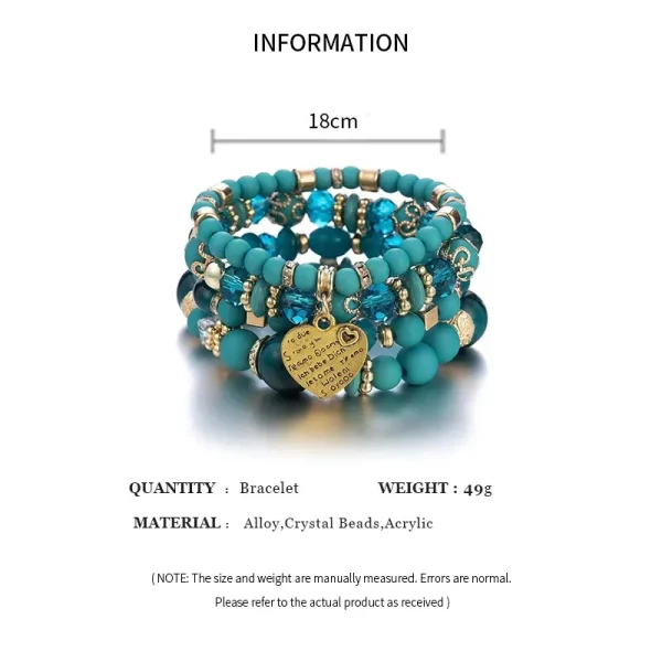 4pcs/set Boho Strand Bracelets For Women Crystal Beads Bracelets Heart Letter Elastic Bangles Wristband Yoga Jewelry Gifts - Image 6