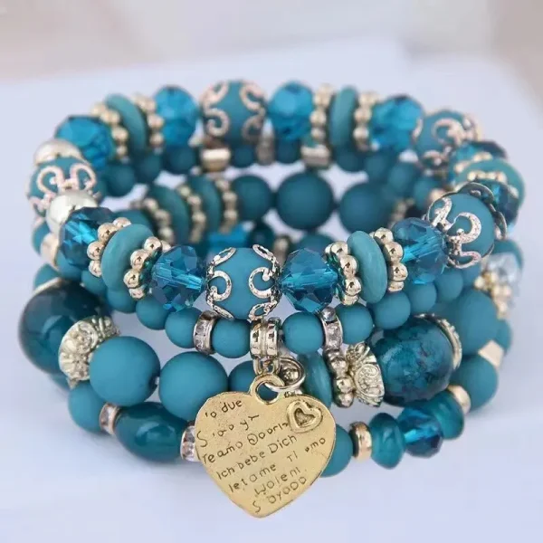 4pcs/set Boho Strand Bracelets For Women Crystal Beads Bracelets Heart Letter Elastic Bangles Wristband Yoga Jewelry Gifts - Image 3