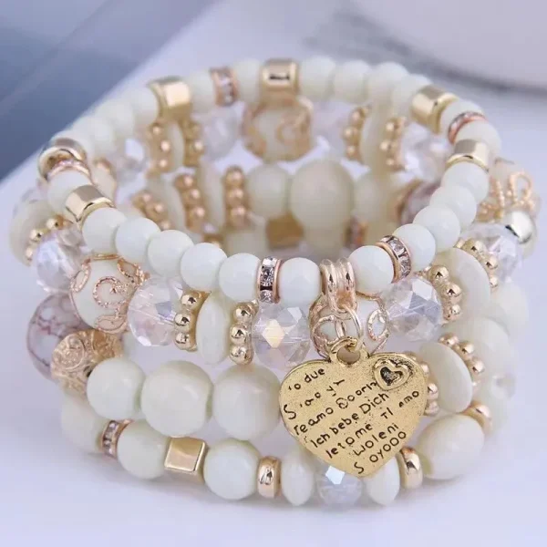 4pcs/set Boho Strand Bracelets For Women Crystal Beads Bracelets Heart Letter Elastic Bangles Wristband Yoga Jewelry Gifts - Image 5